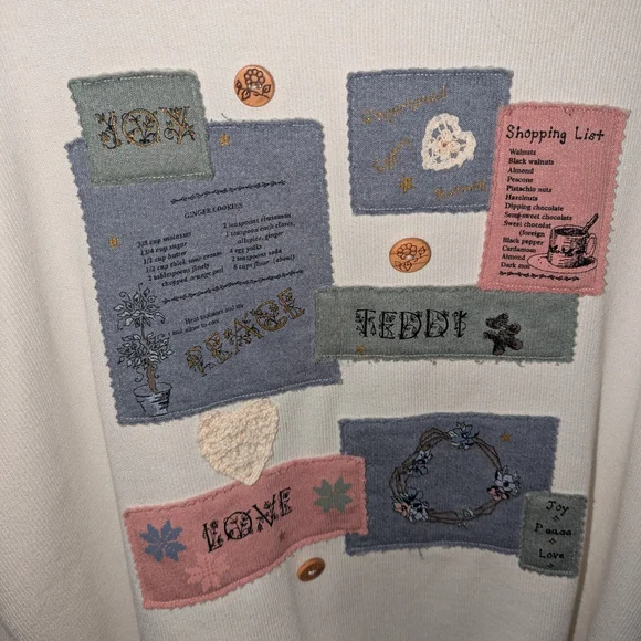 Vintage Teddi Cream Crew Neck Sweater with Patchwork Design Cottage Core - Picture 5 of 5